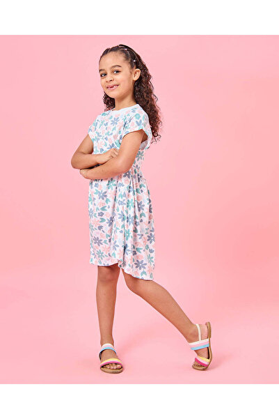 REDTAG Girls White Floral Printed Dress