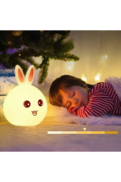 PRATİKLİFE Sevimli Tavşan Gece Lambası Dokunmatik Silikon Yumuşak Işık Bebek ...