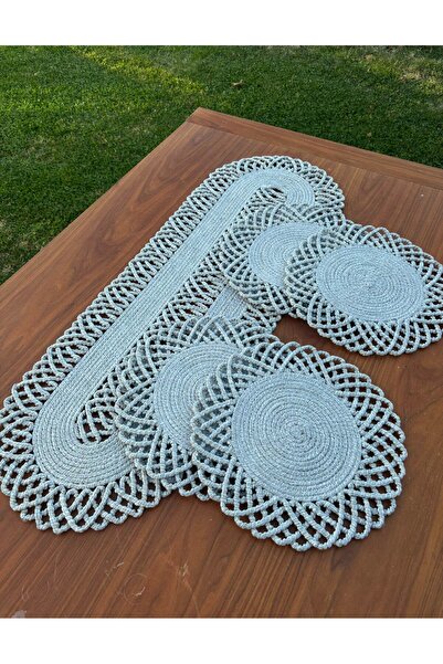 Home Inn Home Textile Bohemian Style Natural Rope Wicker Tableware Set – Wicker Look American Serving and Runner Set for 4 People