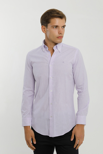 Smc by Semco Collar Buttoned Long Sleeve Buttoned Cotton Lilac Men's Shirt