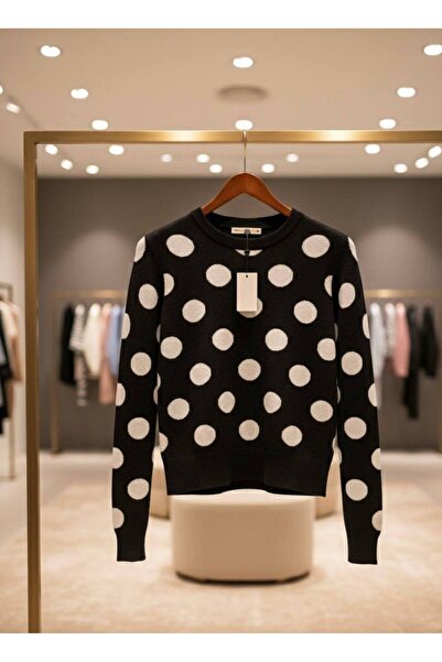 YusGos Women's Crew Neck Steel Mesh Polka Dot High Quality Knitwear Sweater