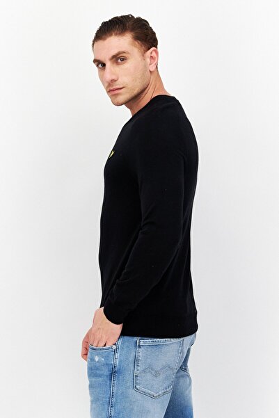 Lyle & Scott Men V-Neck Long Sleeve Embroidered Logo Sweater, Black