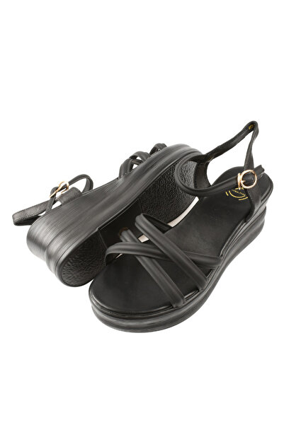 FORMAZIONE Casual sandals, women, FORMAZIONE, 991-1 black, leather, platform 40