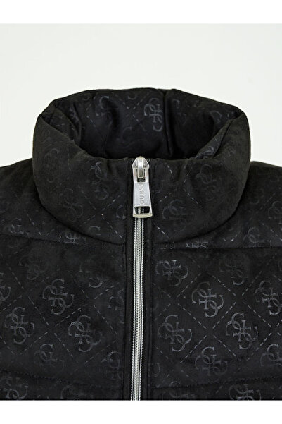 Guess Jole Logo Slim Fit Stand Collar Artificial Suede Puffer Vest VEST W3YN38WFIY0 JBLK