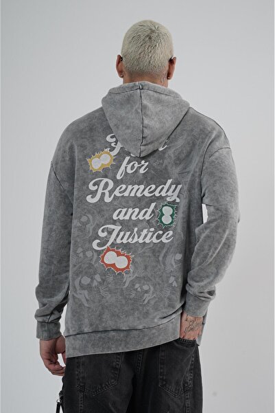 Butik Trend Biz Hanorac cu glugă Spate imprimat Oversize Mold Spălat Sweatshirt