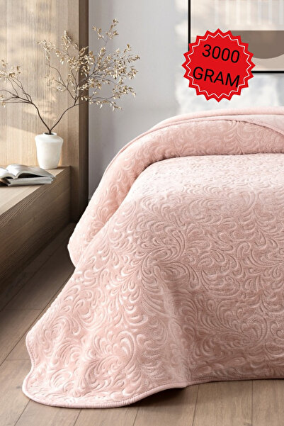 Sevim Двоспальне ковдру з оксамитовою фактурою – м'яке і товсте (3 кг) Покривало на ліжко – жакардове ковдру кольору пудри