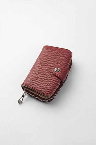 CENGİZ PAKEL Patterned Medium Size Women's Wallet - 65306A - Claret Red/Mink