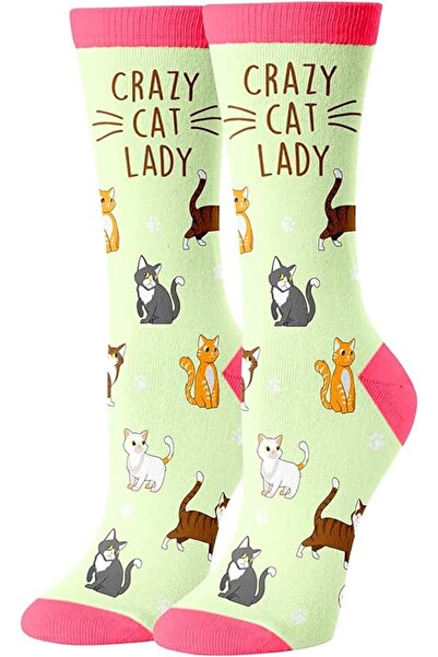 OEM Long, funny socks, funny pattern, Crazy Cat Lady message, universal size