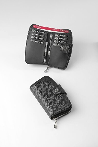 CENGİZ PAKEL Patterned Medium Size Women's Wallet - 65306A - Black