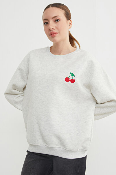 Fulla Moda 3 Yarn Cherry B Printed O Oversized Sweatshirt