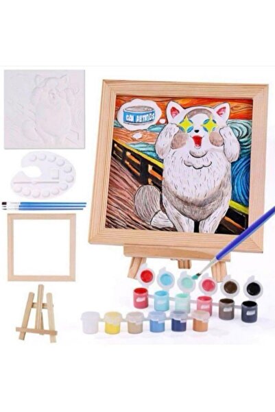 Lumira Candle Set Pictură pentru Copii – Pisica „The Scream”, Figurină din Ghips, 12 Culori, Art Kids, 8+