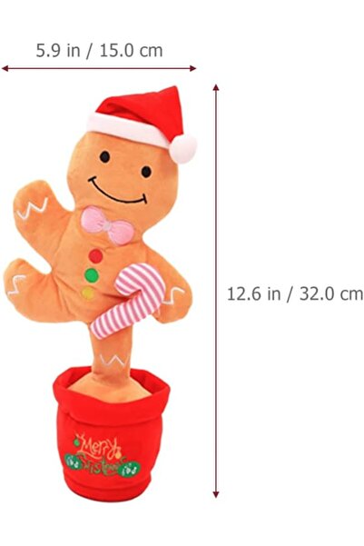 iTin Interactive Christmas toy for children, dancing gingerbread cactus, repeats and imitates sounds