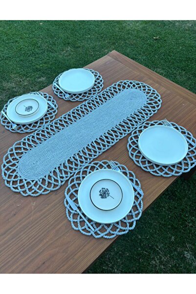 Home Inn Home Textile 4-Piece Wicker Look American Dining Set with Table and Runner