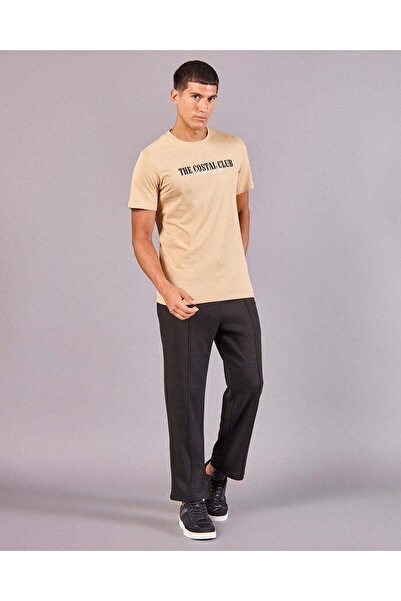 REDTAG Men Beige Basic Graphic T-Shirt