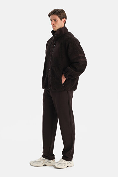 Dagi Brown Men's Front Zipper Fleece Jacket