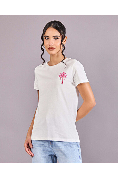 REDTAG Women White Printed T-Shirt
