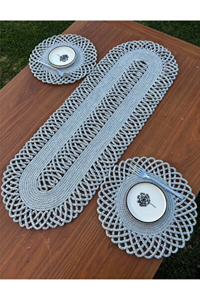 Home Inn Home Textile 2-Person Tableware Set Wicker Look American Style - Runner - Stain Resistant Gray