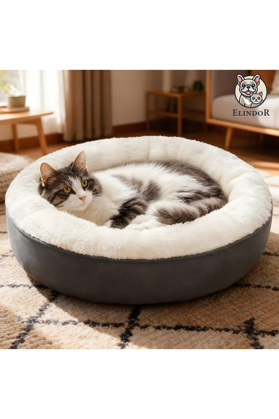 Elindor Pat pentru câini și pisici cu bază antiderapantă, pat rotund, 50 x 50...
