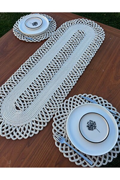 Home Inn Home Textile 2-Person Tableware Set Wicker Look American Service - Runner - Stain Resistant White