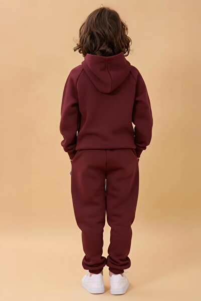 Perendi Reglan Sleeve Hooded Unisex Children's Suit with Fleece Inside Burgundy