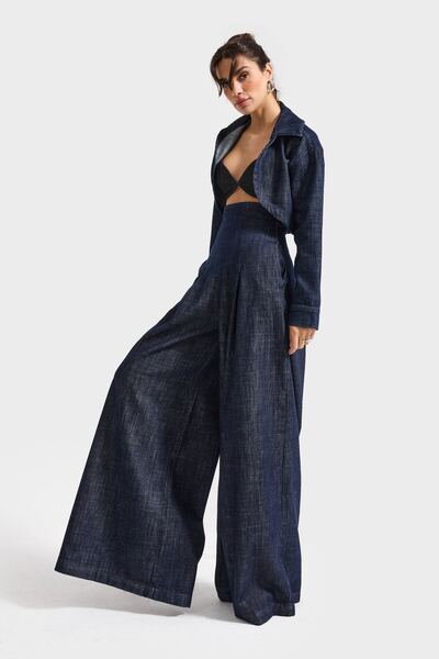 its basic Blugi de damă Indigo Color 7w5-50 Super Palazzo Fit Y talie înaltă cu design special