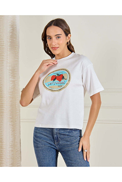 REDTAG Women White Printed T-Shirt