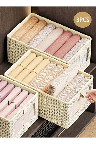 Arabest 3 Pieces Foldable Storage Organizer Washable Closet Storage Box with Carrying Handles, 3 Large