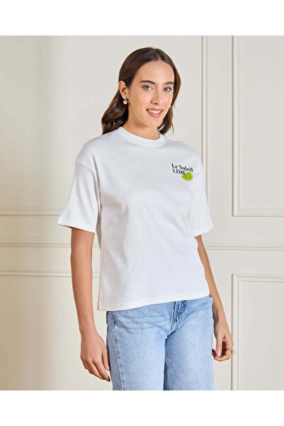 REDTAG Women White Printed T-Shirt