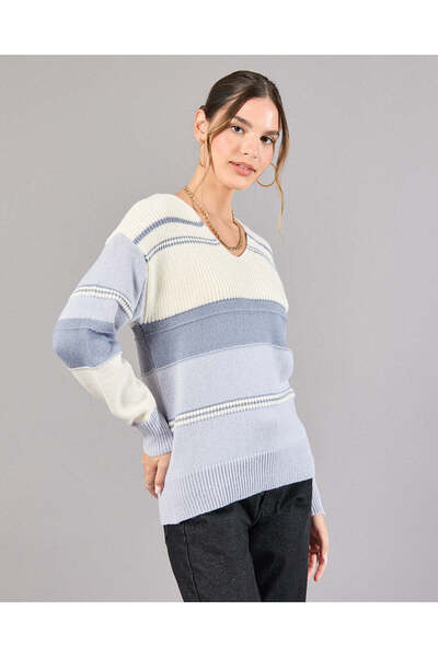 REDTAG Women Blue And White Striped Pullover