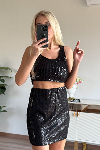 CİDDE Γυναικείο Σετ με Φούστα με παγιέτες και Μπουστάκι