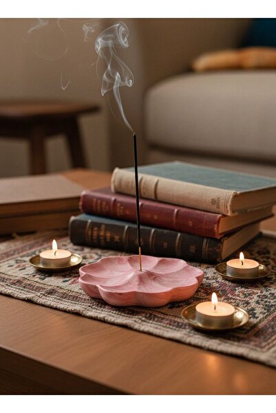Handmade Dekoratif Pembe Mermer Desenli Çiçek Tütsülük