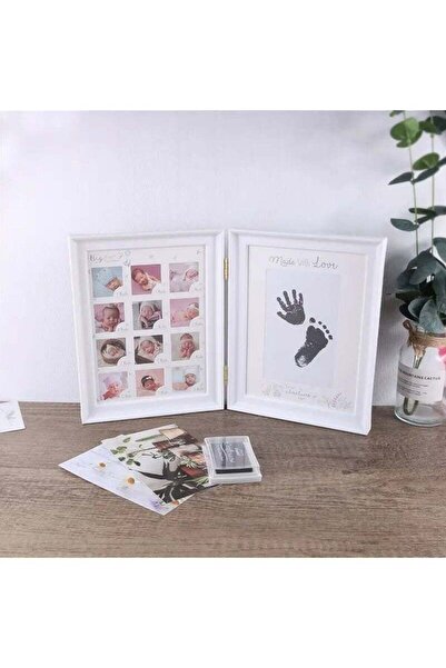 Arabest Baby Picture Frame, Baby Handprint and Footprint Kit with Ink Pad, 12 Month Milestones Baby Gift