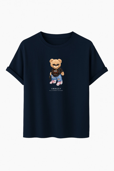 DK DAKSEL Multicolored Swaggy Teddy Bear Printed Oversized Regular Fit Crew Neck Unisex T-Shirt