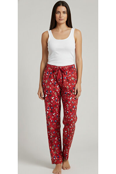 Melff Women's Cotton Suede Fabric Ribbon Waist Detailed Pocketless Women's Pajama Bottoms