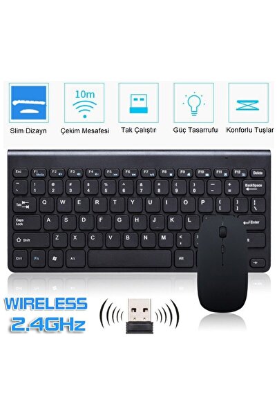Renvox Ultra İnce Wireless - İngilizce Mini Slim 2.4 GHz Kablosuz Klavye Mouse Seti