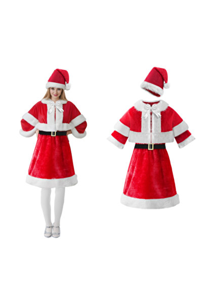 Selgot Mrs. Claus Costume with Cape, Dress, Belt and Hat