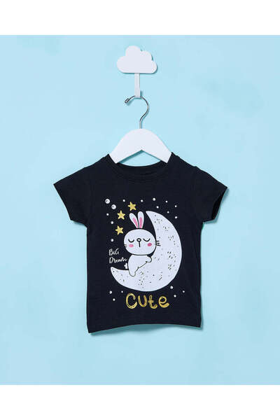 REDTAG تي شيرت أسود مطبوع للبنات الرضع