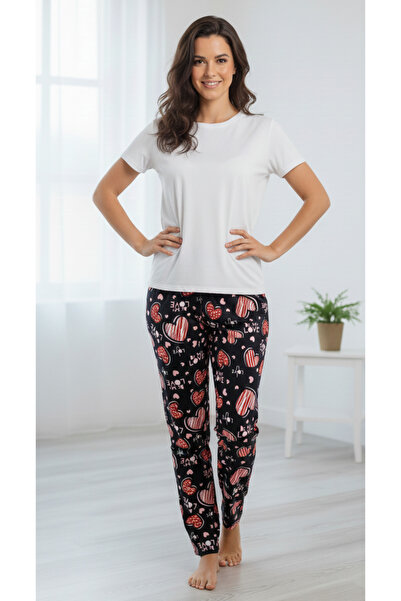 Melff Women's Cotton Suede Fabric Ribbon Waist Detailed Pocketless Women's Pajama Bottoms