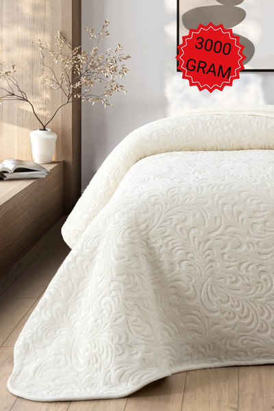 Sevim Двоспальне ковдру з оксамитовою фактурою – м'яке і товсте (3 кг) Покривало для ліжка – жакардове кремове ковдру