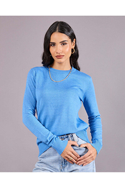 REDTAG Women Blue Plain Pullover