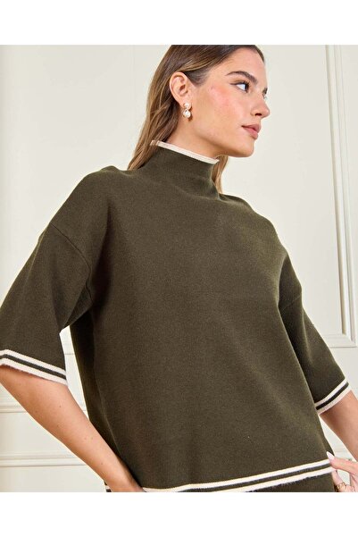 REDTAG Women Olive Knitted High Neck Sweater