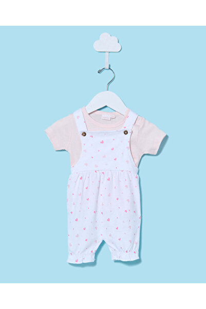 REDTAG Baby Pink And White Printed Dungaree Set (2 Piece)