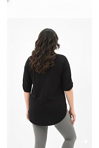 Koza Butik Women's Plus Size Stone Embroidered Print Pattern Oval Cut T-Shirt 1927-25