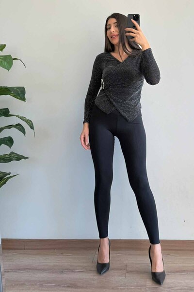 CİDDE Women's Glittery Blouse with Buckle Detail