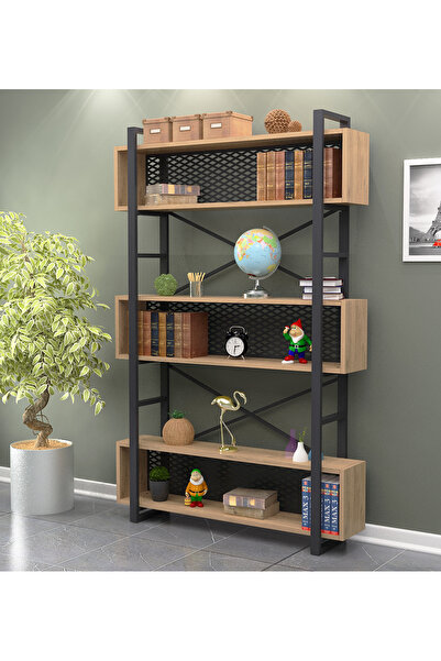 AtelierAnka Modern 3 Katlı Duvar Kitaplık Rafı Safir Meşe Demonte Kolay Kurulum