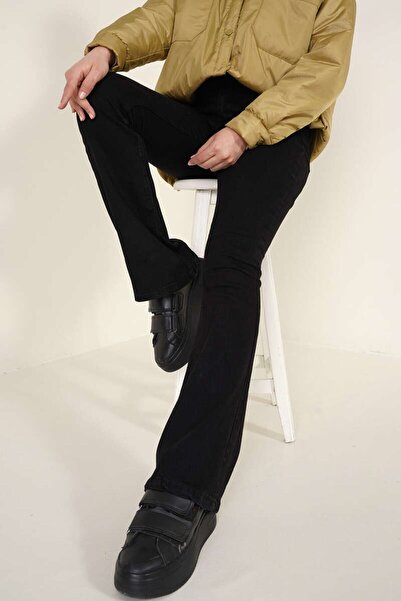 mooishan بنطلون جينز إسباني عصري عالي الخصر غير قابل للتلاشي باللون الأسود قم...