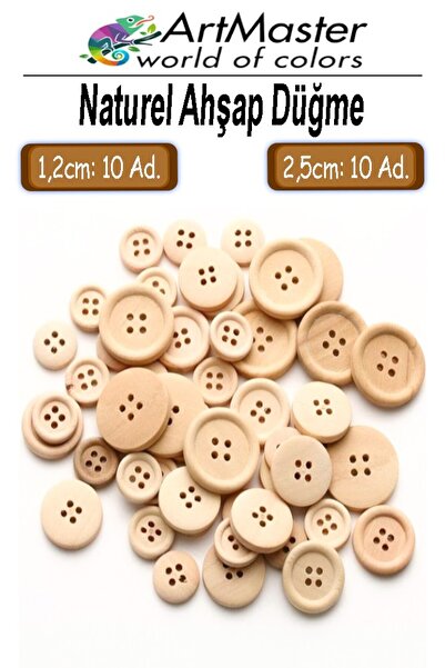 Artmaster Ahşap Naturel Düğme 60 Adet 1 Paket Anasınıfı Okul Kreş Etkinlik Sa...