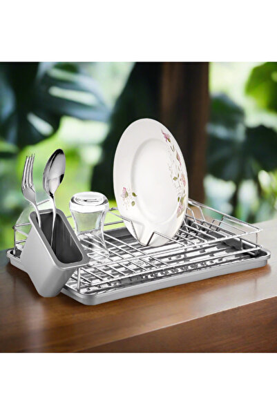 dealshopromania Chrome dish rack with tray and cutlery holder LZR-556