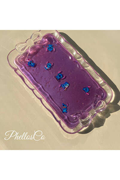 Phellos Stitch Model, Ribbon Detailed, Purple Mini Cup Tray, Jewelry Organizer, Decorative Tray