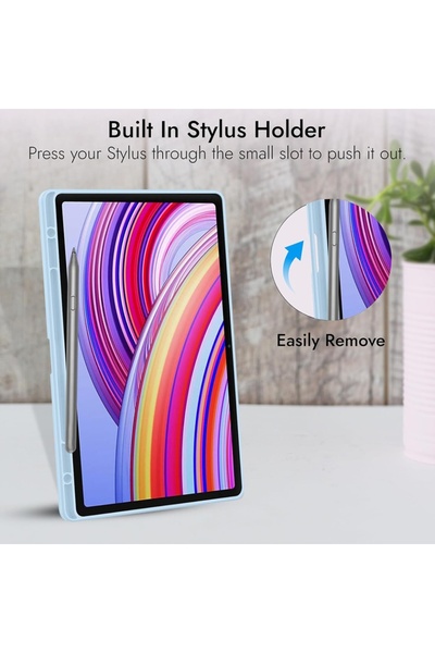 SKYDDAR INNOVATION Tablet case for Xiaomi Redmi Pad Pro, Pencil holder, Flex Trifold, sticker set, Navy blue
